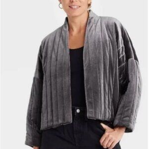 Cozy Chic Grey Velvet Quilted Jacket